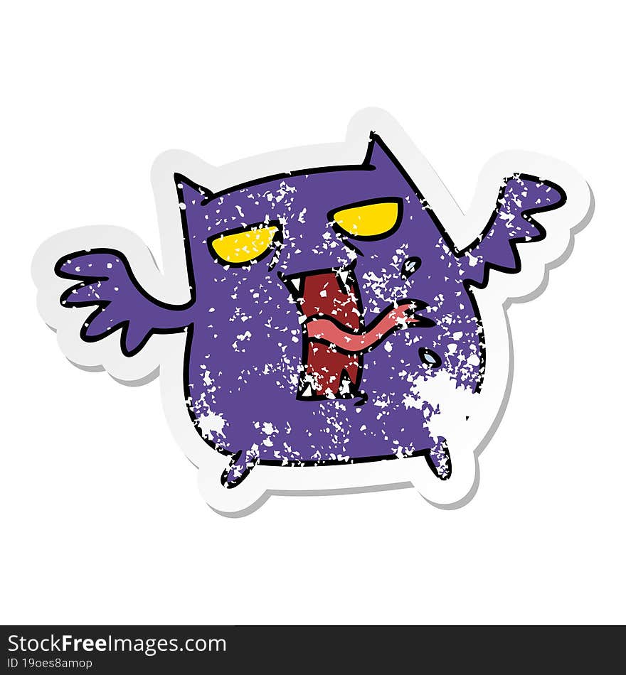 distressed sticker cartoon of cute scary kawaii bat