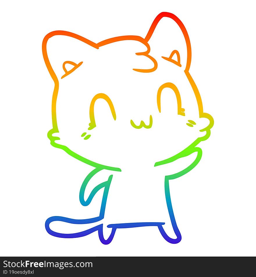 rainbow gradient line drawing of a cartoon happy cat