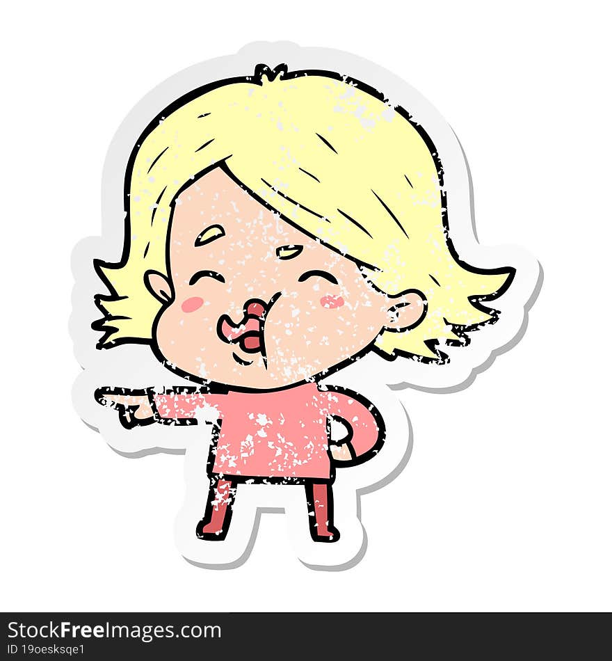 distressed sticker of a cartoon girl pulling face