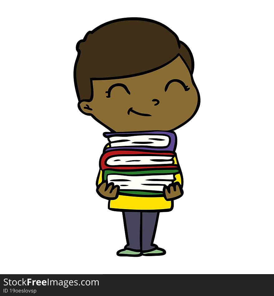 cartoon boy with books smiling. cartoon boy with books smiling