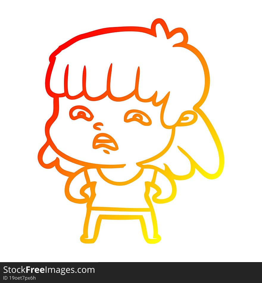 warm gradient line drawing cartoon worried woman