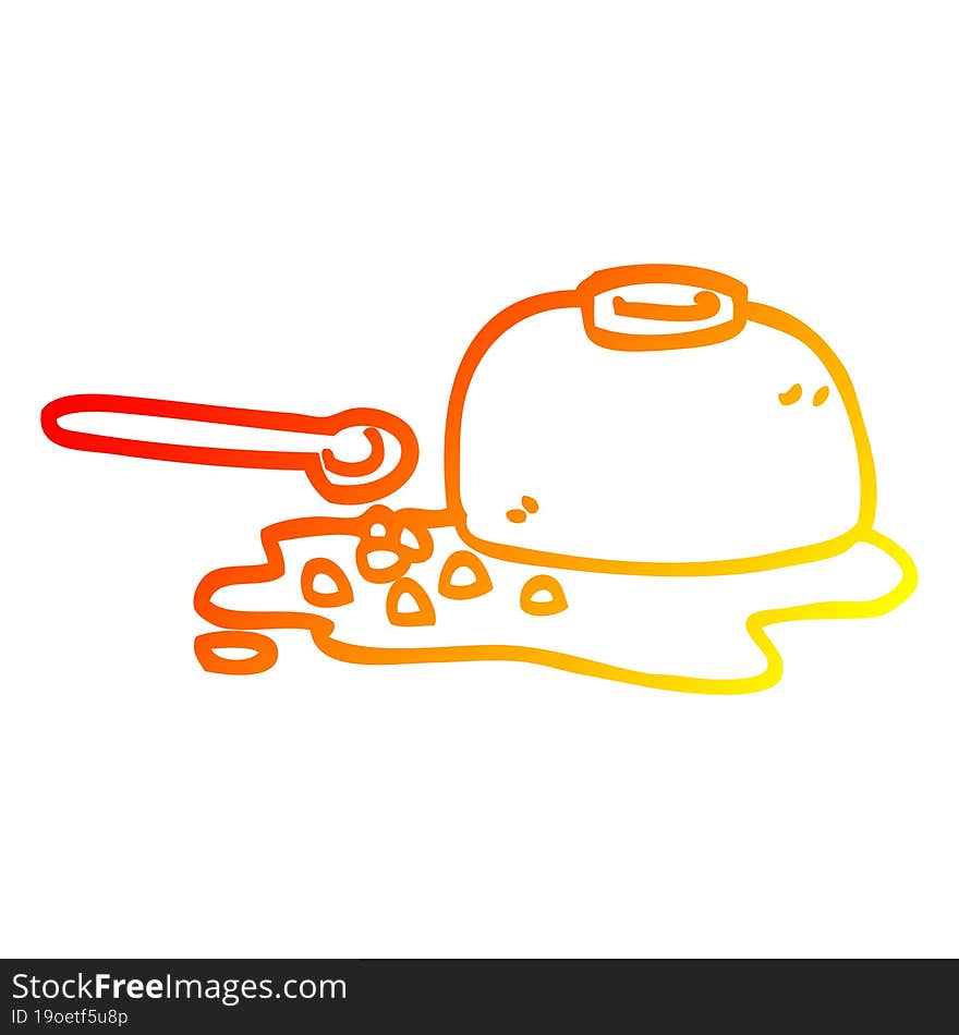 warm gradient line drawing cartoon spilt cereal bowl