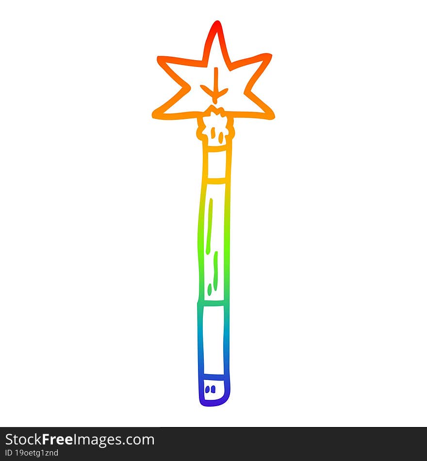 Rainbow Gradient Line Drawing Cartoon Wand