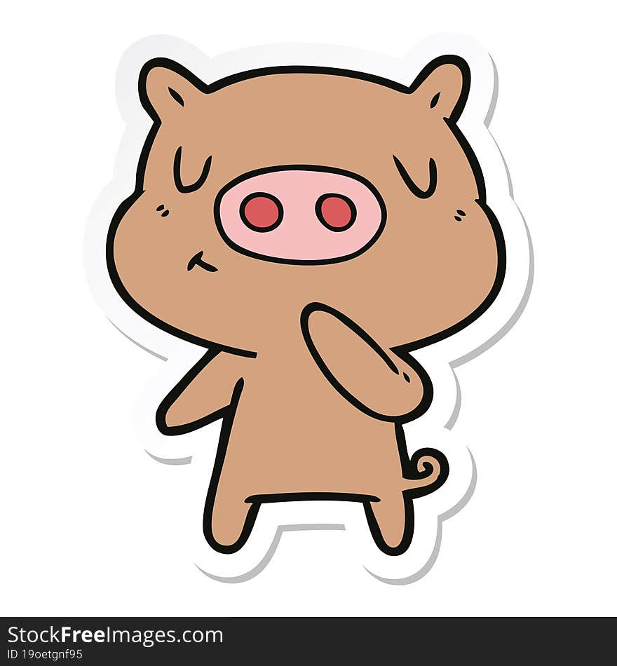 Sticker Of A Cartoon Content Pig