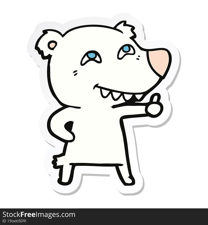 sticker of a cartoon polar bear giving thumbs up sign