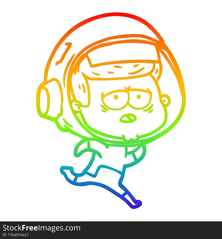 rainbow gradient line drawing cartoon tired astronaut