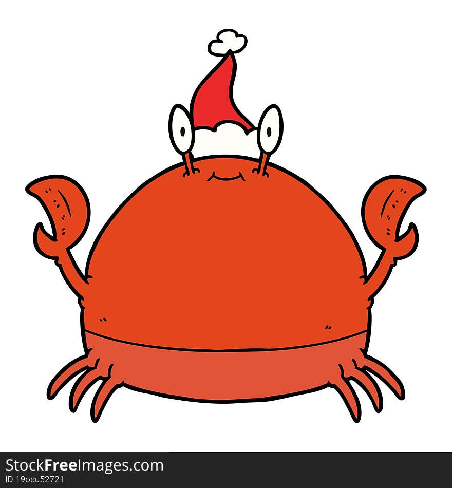 Line Drawing Of A Crab Wearing Santa Hat