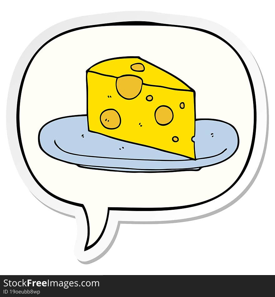 cartoon cheese with speech bubble sticker. cartoon cheese with speech bubble sticker