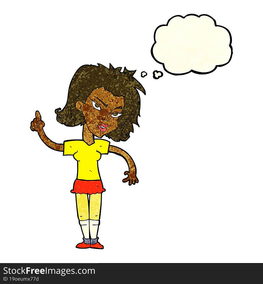 cartoon woman with idea with thought bubble