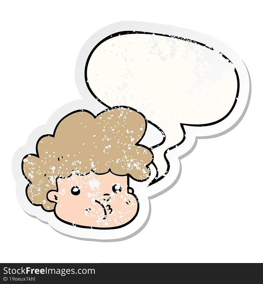 cartoon boy and speech bubble distressed sticker