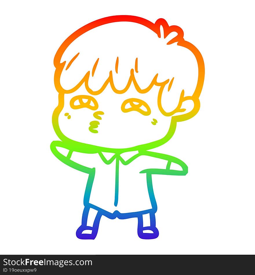 Rainbow Gradient Line Drawing Cartoon Curious Man