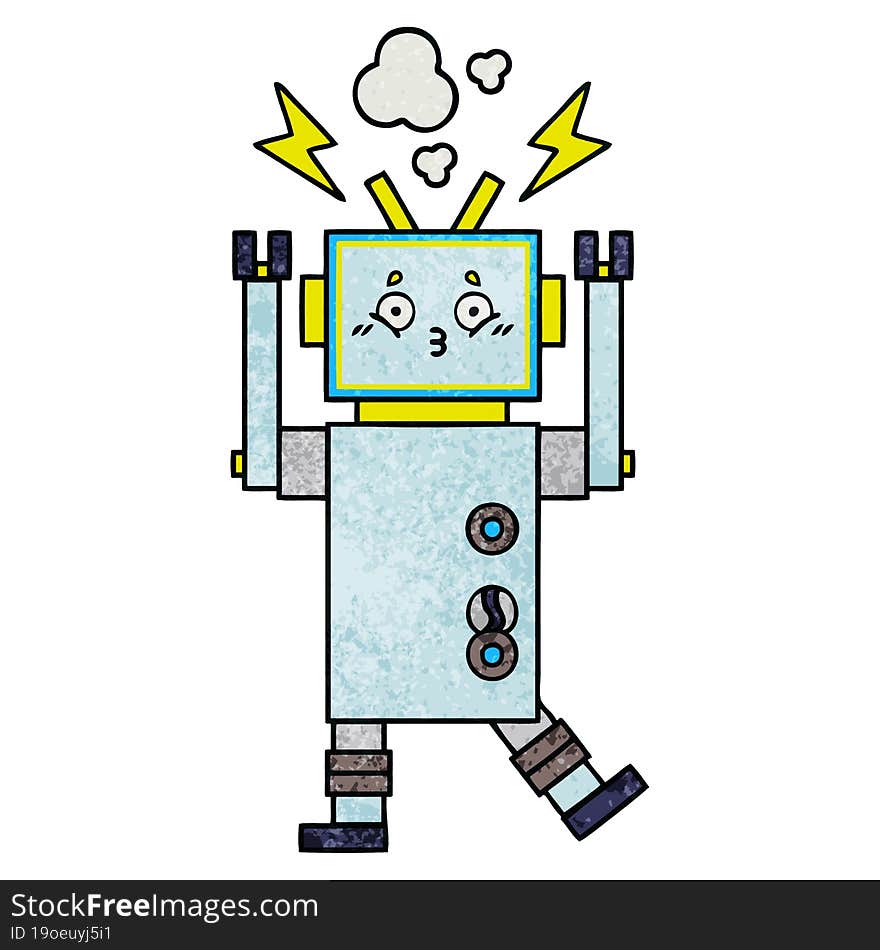 retro grunge texture cartoon of a robot