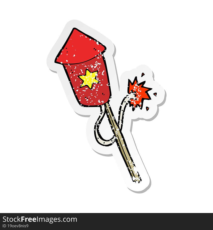 retro distressed sticker of a cartoon firework with burning fuse