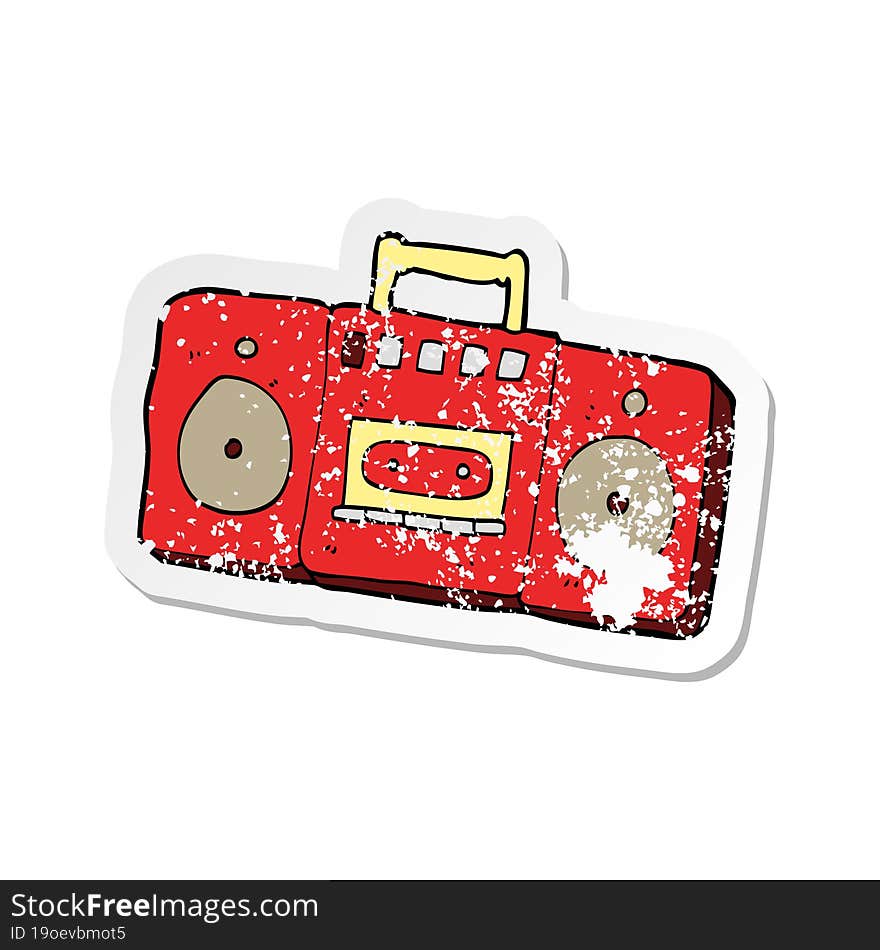 retro distressed sticker of a cartoon radio cassette player