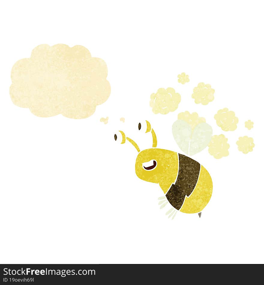 cartoon happy bee with thought bubble