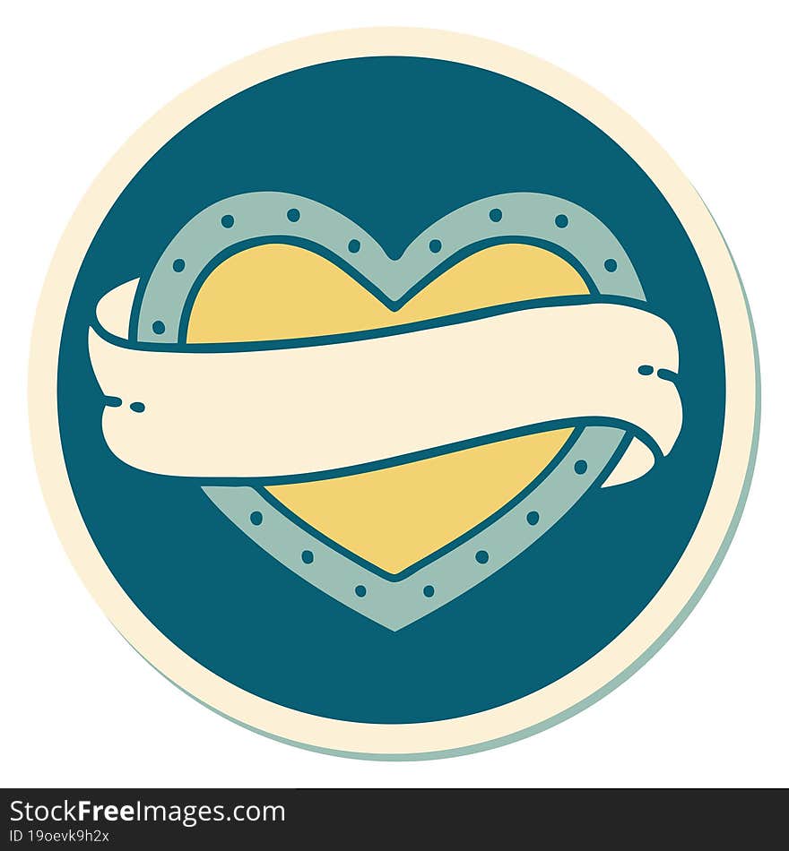 sticker of tattoo in traditional style of a heart and banner. sticker of tattoo in traditional style of a heart and banner