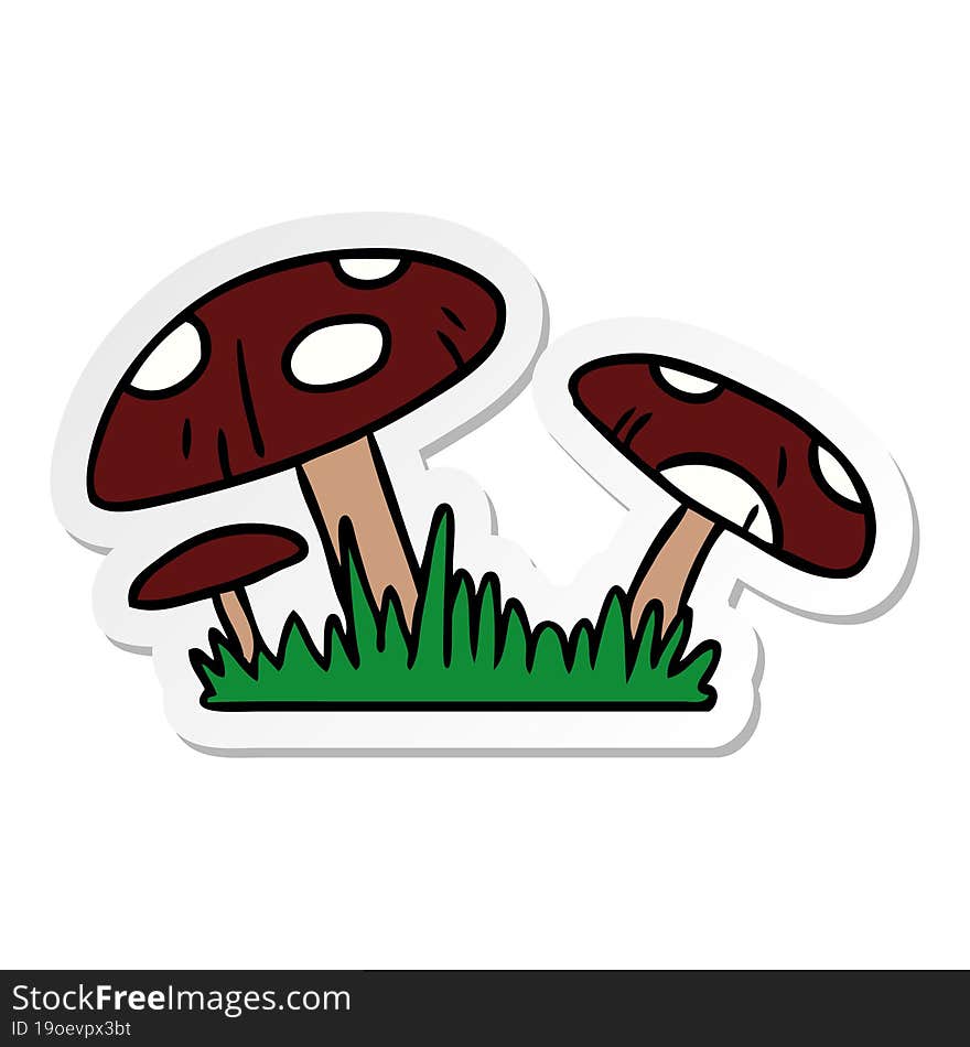 Sticker Cartoon Doodle Of A Toad Stool