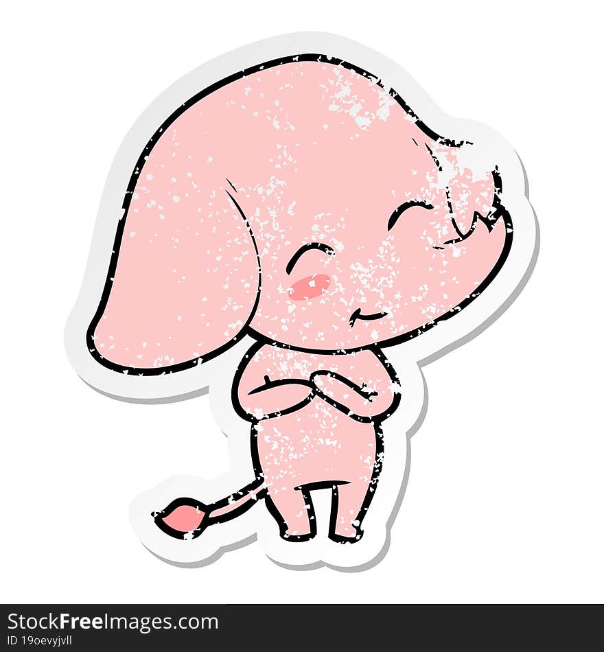 distressed sticker of a cute cartoon elephant