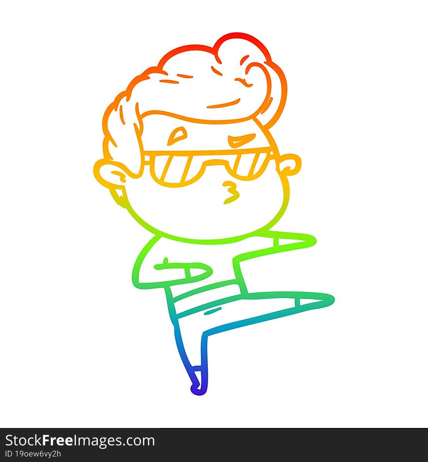 Rainbow Gradient Line Drawing Cartoon Cool Guy