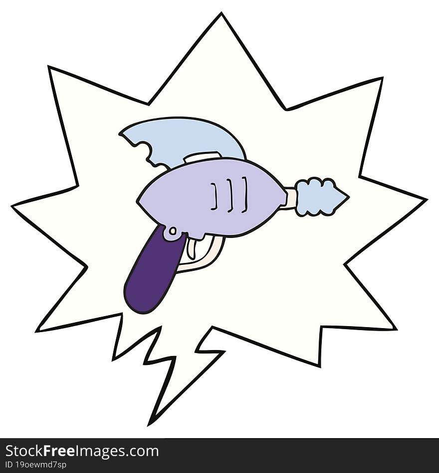 cartoon ray gun with speech bubble. cartoon ray gun with speech bubble