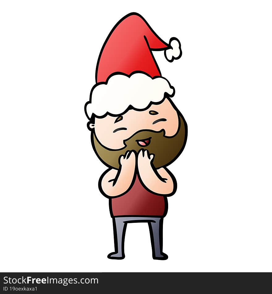 gradient cartoon of a happy bearded man wearing santa hat