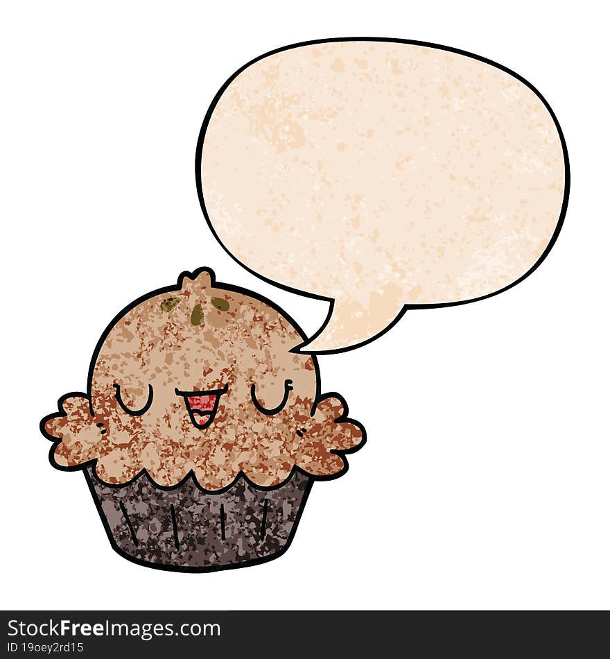 cute cartoon pie and speech bubble in retro texture style