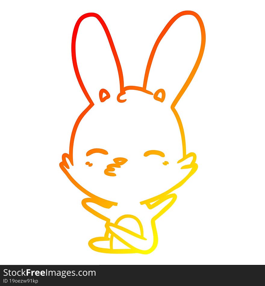 warm gradient line drawing of a curious bunny cartoon