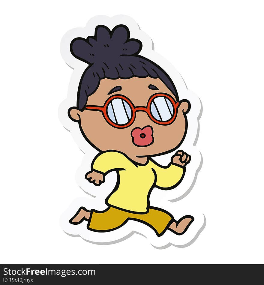 sticker of a cartoon woman wearing spectacles