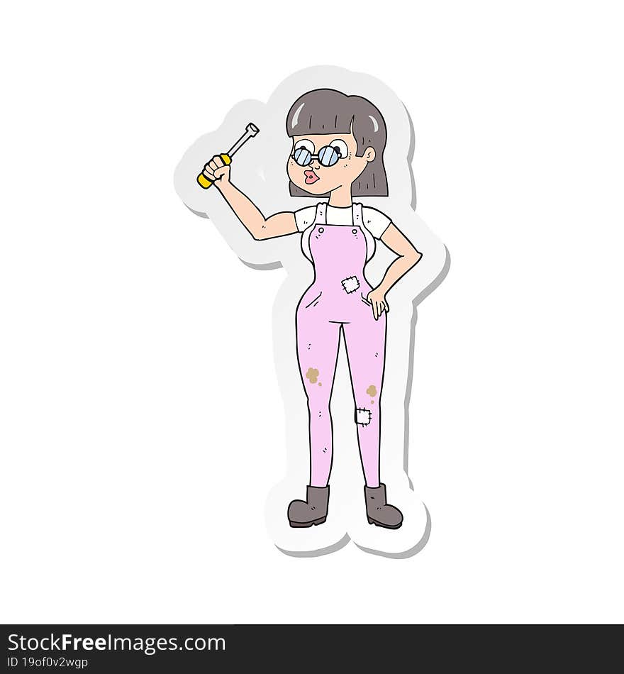 sticker of a cartoon female mechanic