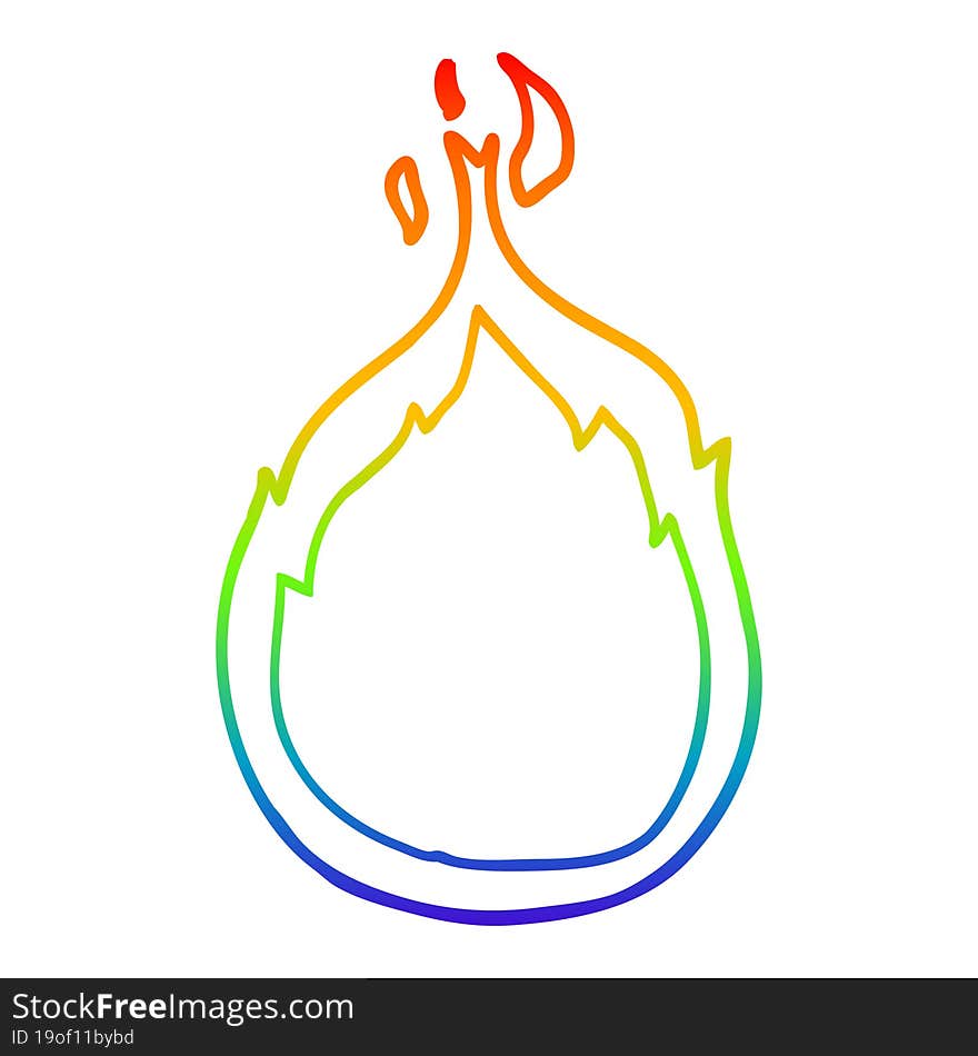 rainbow gradient line drawing cartoon flames