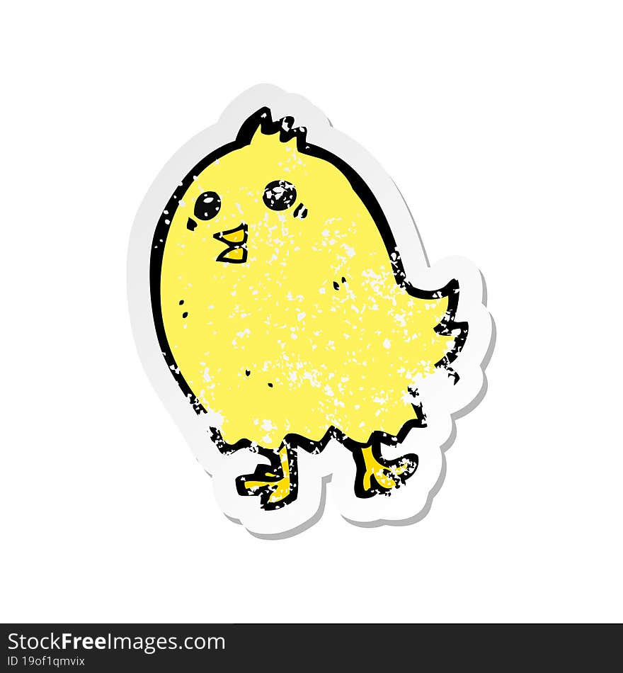 retro distressed sticker of a cartoon happy yellow bird