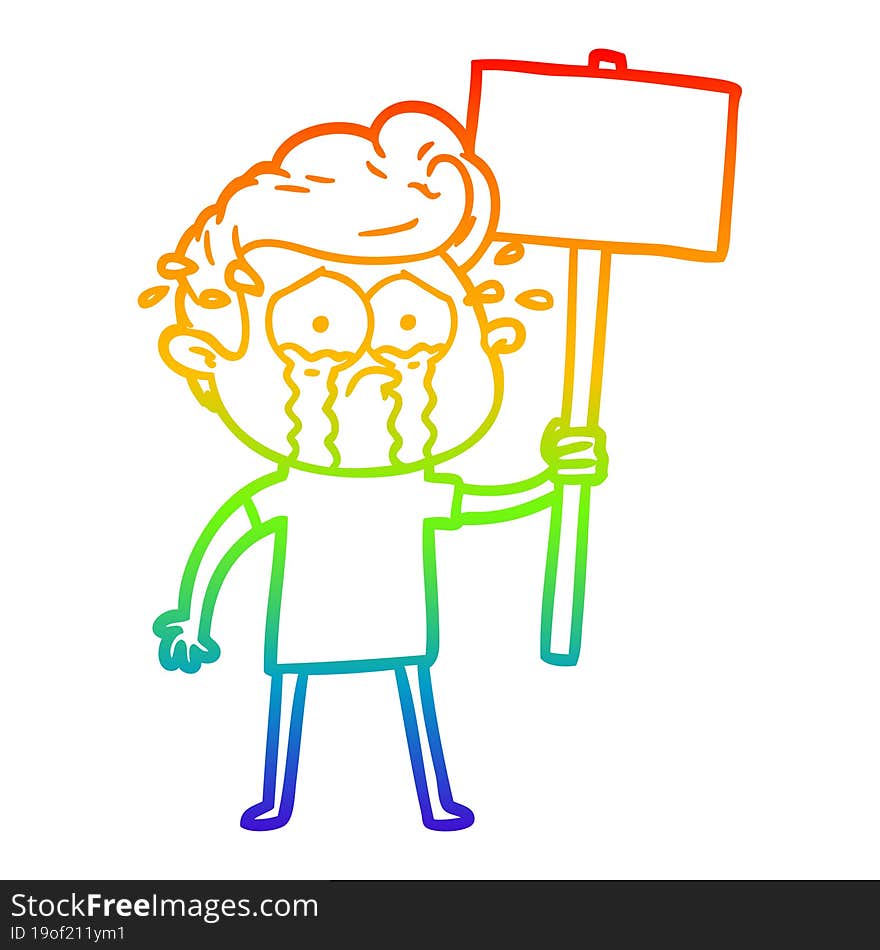 Rainbow Gradient Line Drawing Cartoon Crying Protester