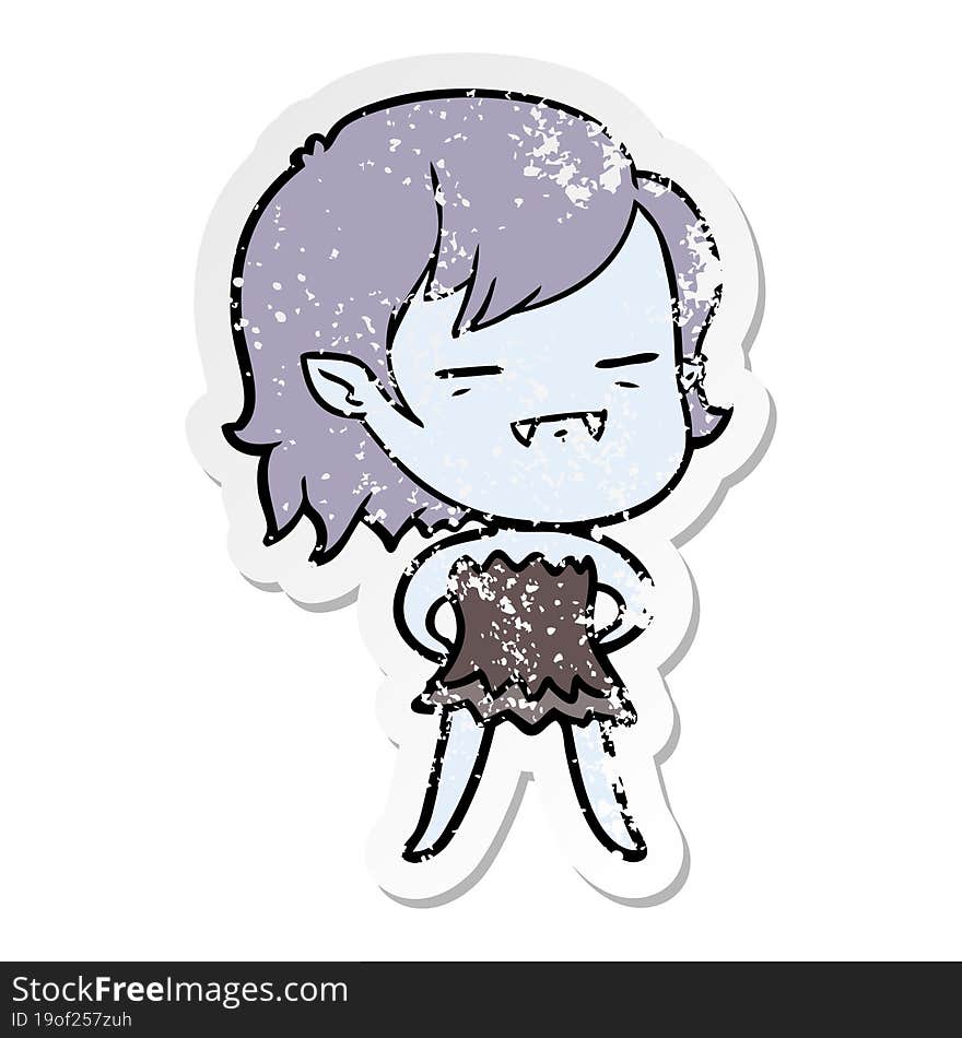 Distressed Sticker Of A Cartoon Undead Vampire Girl