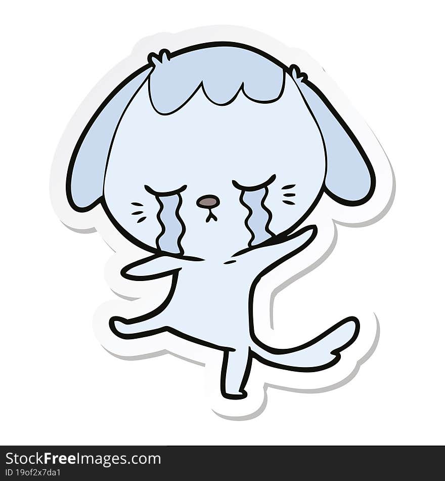 sticker of a cartoon dog crying