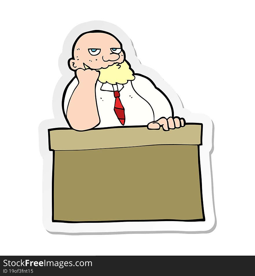 Sticker Of A Cartoon Bored Man At Desk