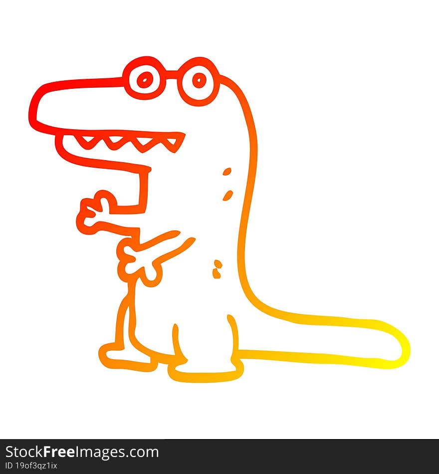 warm gradient line drawing cartoon crazy alligator