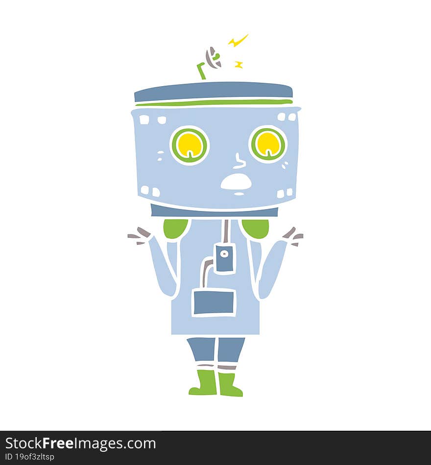 Flat Color Style Cartoon Robot Shrugging