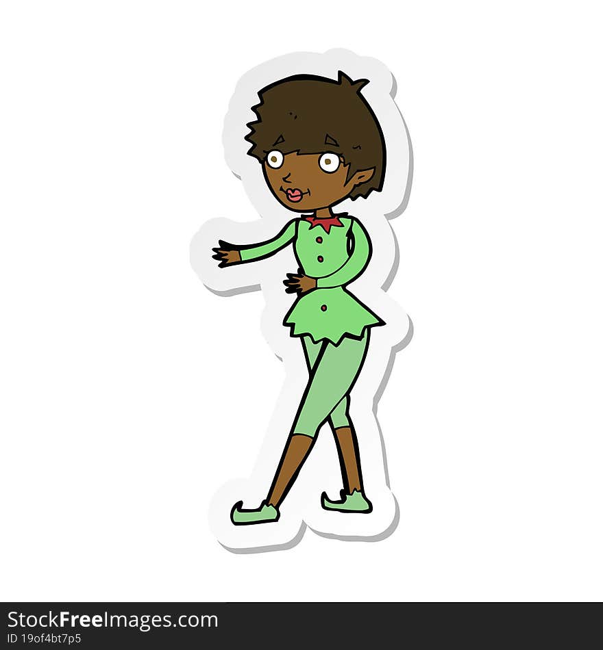 sticker of a cartoon christmas elf woman