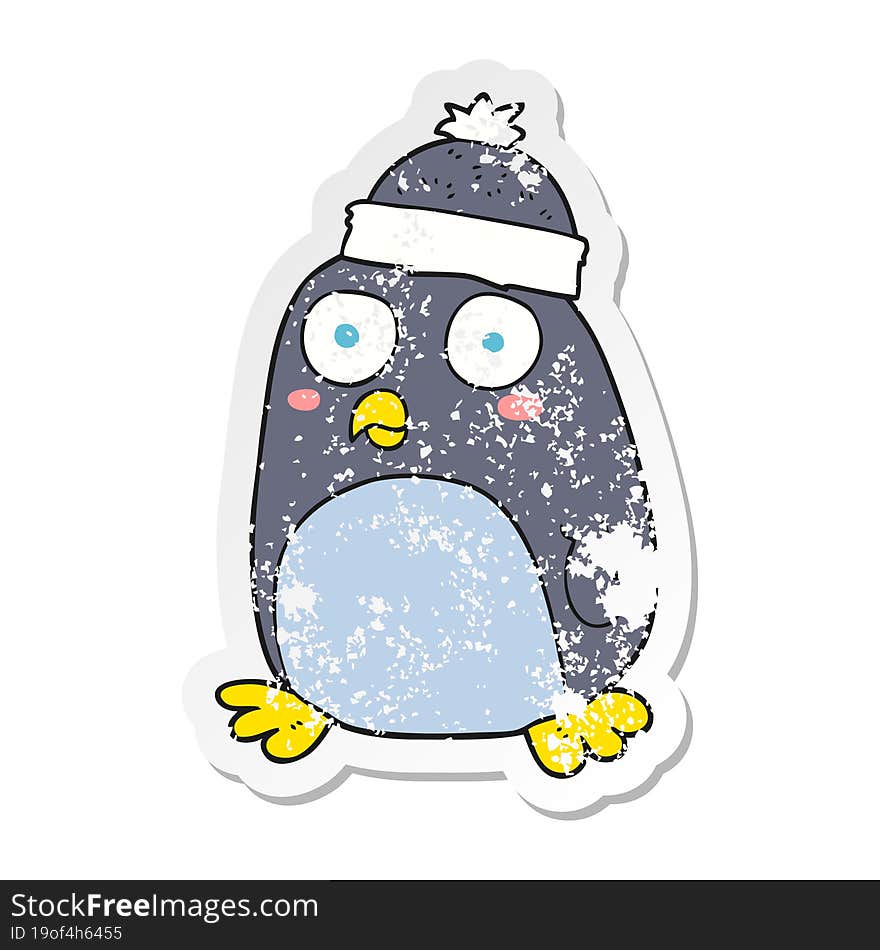 Retro Distressed Sticker Of A Cartoon Penguin