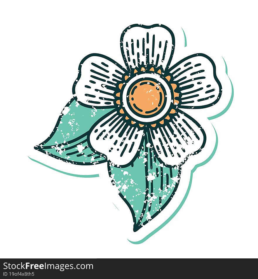 distressed sticker tattoo style icon of a flower