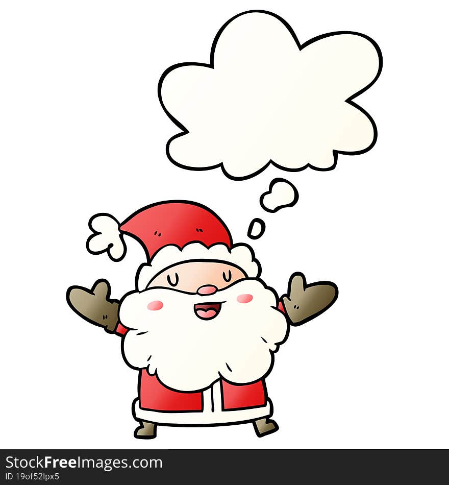 cartoon santa claus and thought bubble in smooth gradient style