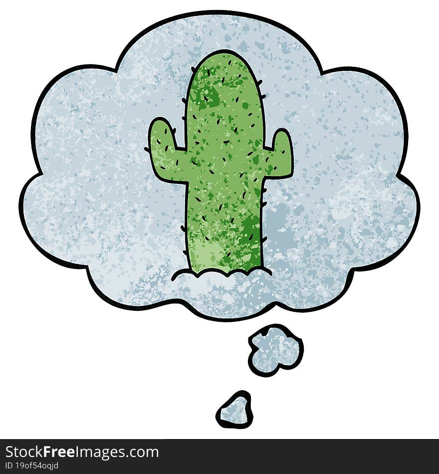 cartoon cactus and thought bubble in grunge texture pattern style