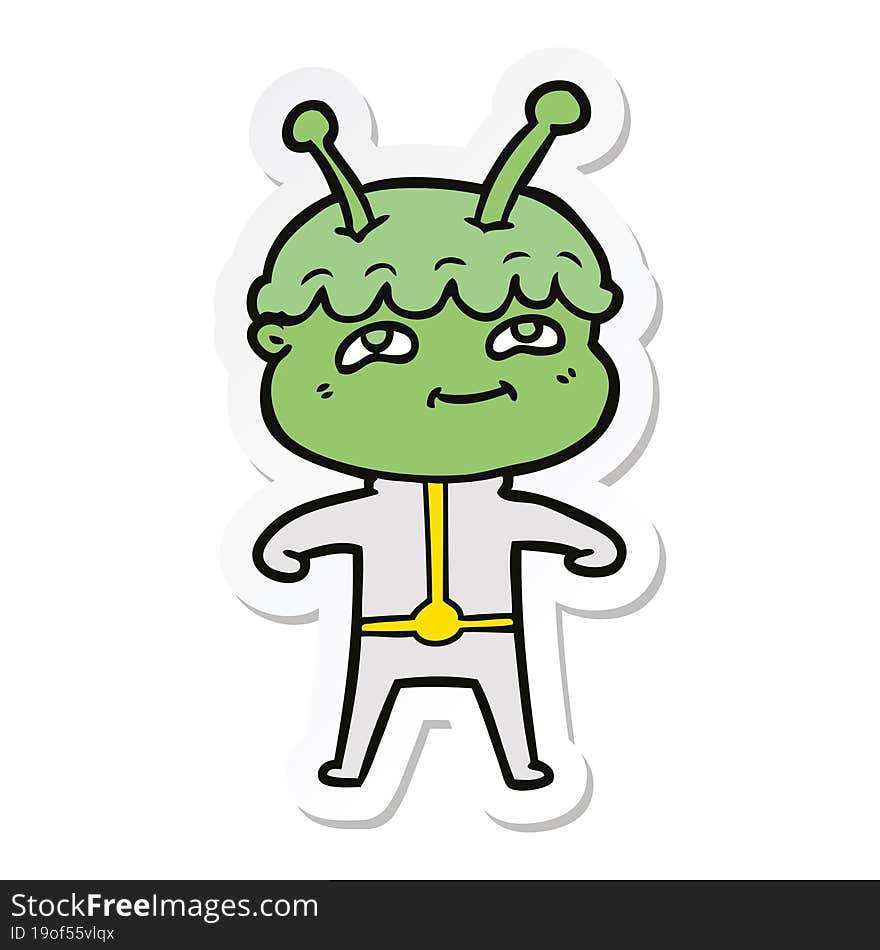 Sticker Of A Friendly Cartoon Spaceman