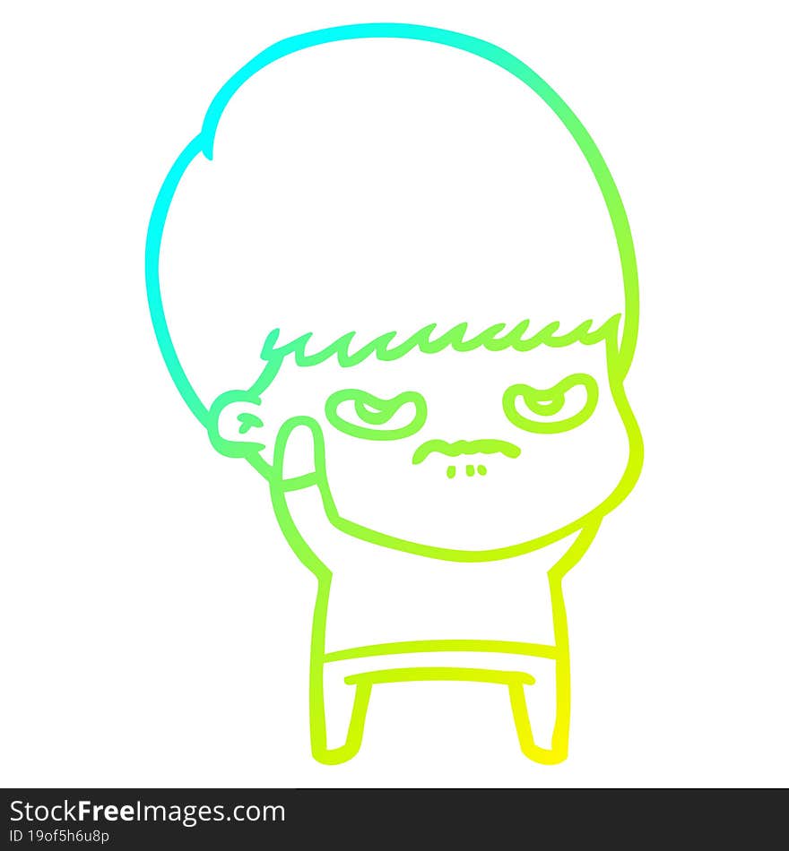 Cold Gradient Line Drawing Annoyed Cartoon Boy