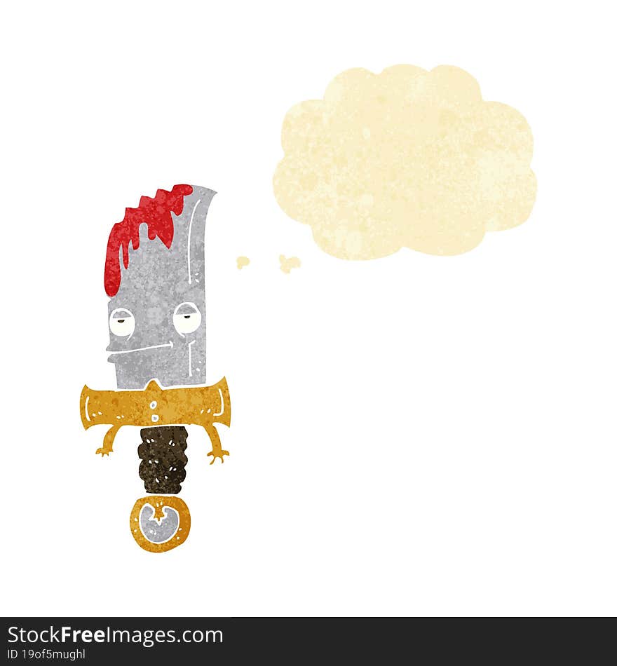 bloody knife cartoon character with thought bubble