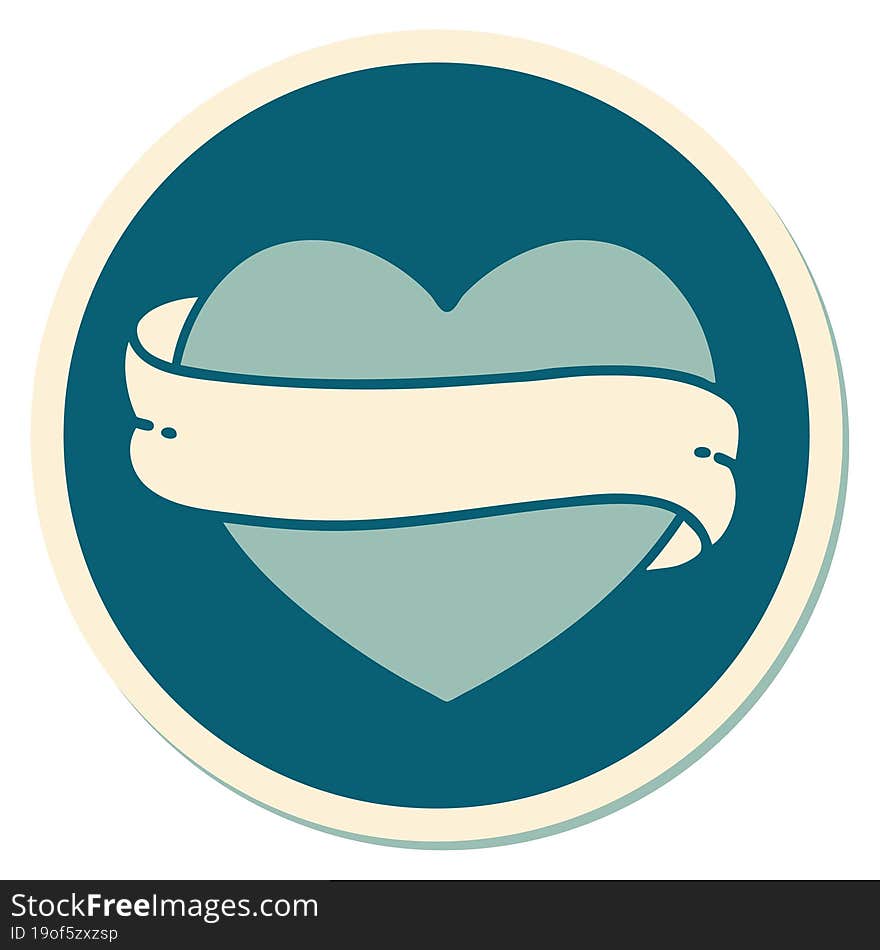 sticker of tattoo in traditional style of a heart and banner. sticker of tattoo in traditional style of a heart and banner