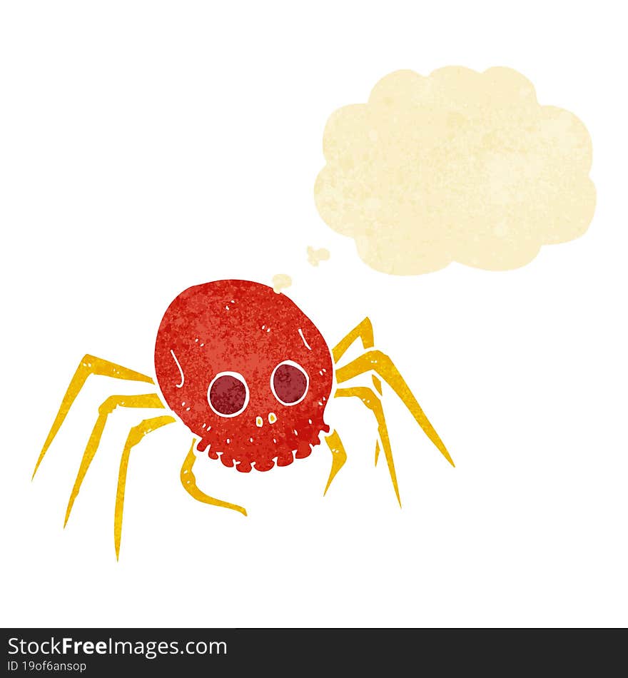 cartoon spooky halloween skull spider with thought bubble