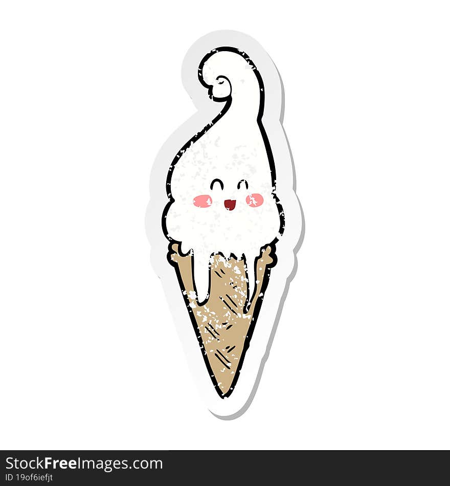 distressed sticker of a cartoon ice cream