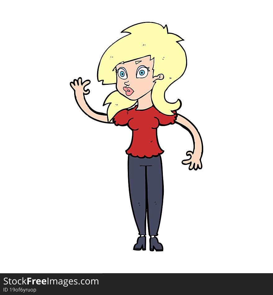 cartoon pretty woman waving