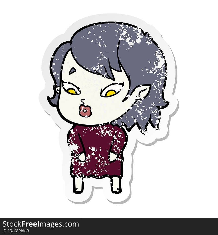 distressed sticker of a cute cartoon vampire girl